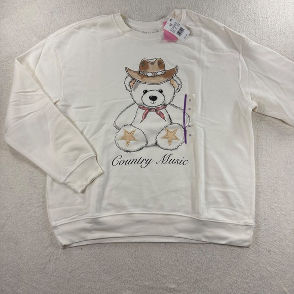 Zoe + Liv Country Music Teddy Bear Graphic Sweatshirt XL White Alyssum Winter - Picture 1 of 5